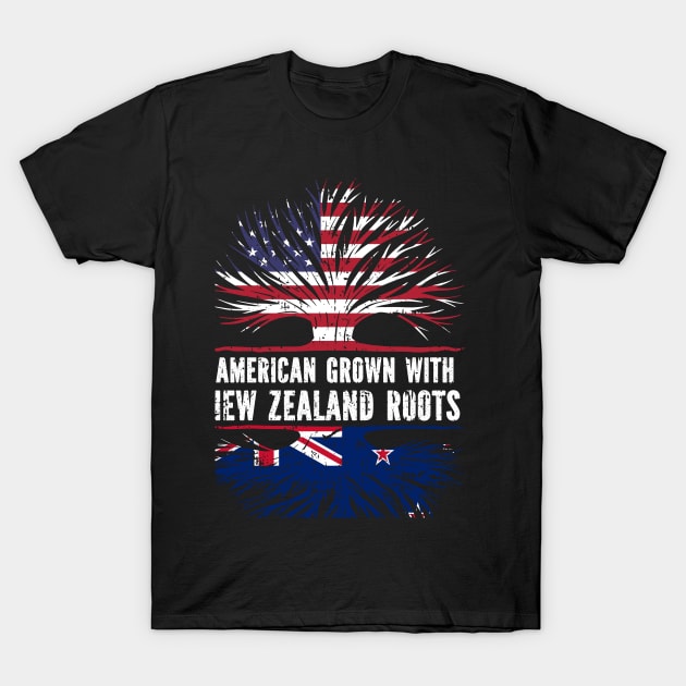 American Grown with New Zealand Roots USA Flag T-Shirt by silvercoin